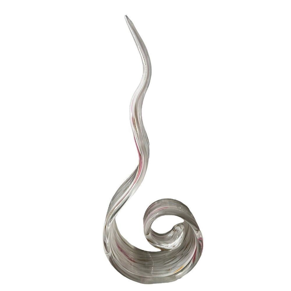 Vintage Murano Ribbon Swirl Clear with White pink gold Glass Sculpture 12" Tall